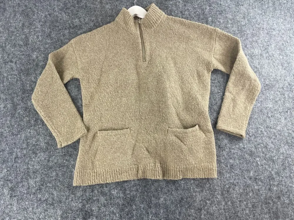 Cable & Gauge Sweater Women Medium Brown Quarter Zip Pullover Pockets Tunic N281